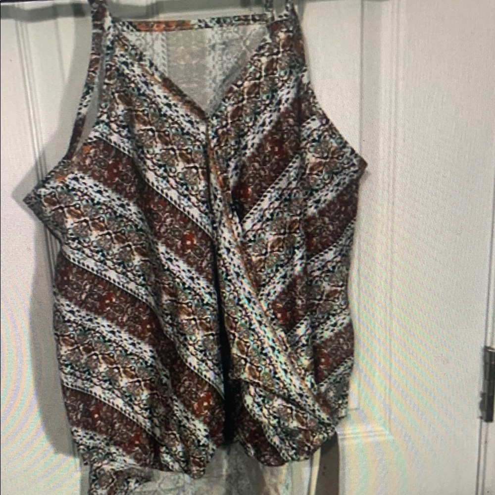 Brown and Black Asymmetrical Sleeveless Tank Top